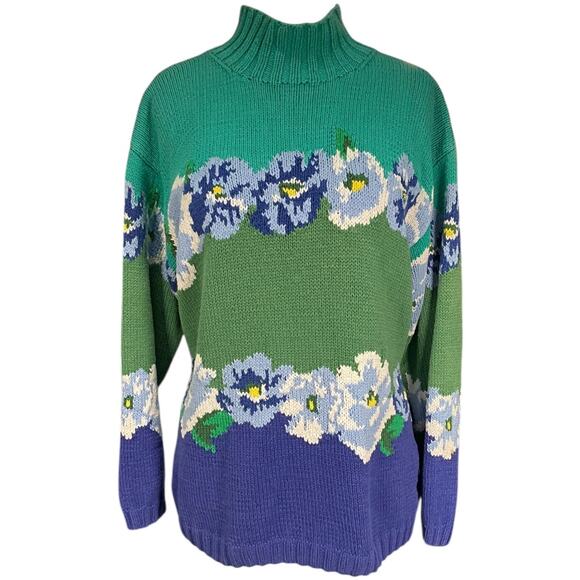 Vintage Adrienne Vittadini Sport 100% Cotton Size Small Floral Sweater Women 90s - Picture 2 of 8